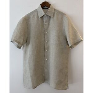 LORENZINI 100% Linen Short Sleeve Shirt Mens Medium Quiet Luxury Preppy Italy